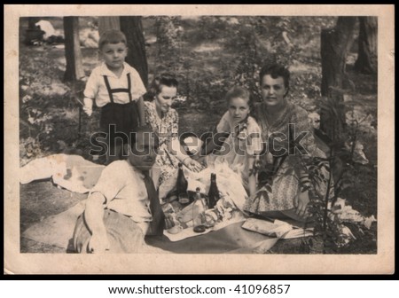 company of young people on a picnic. Poland, middle  XX century