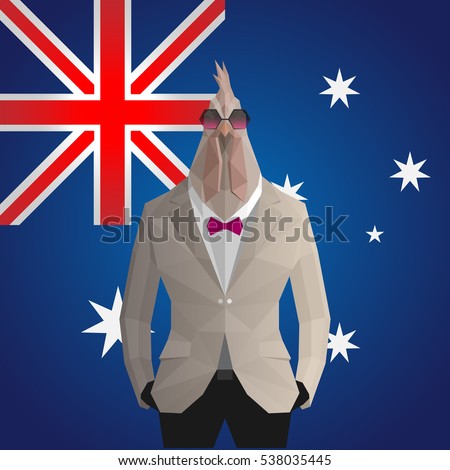 Stylish cock in jacket . Australia flag background.