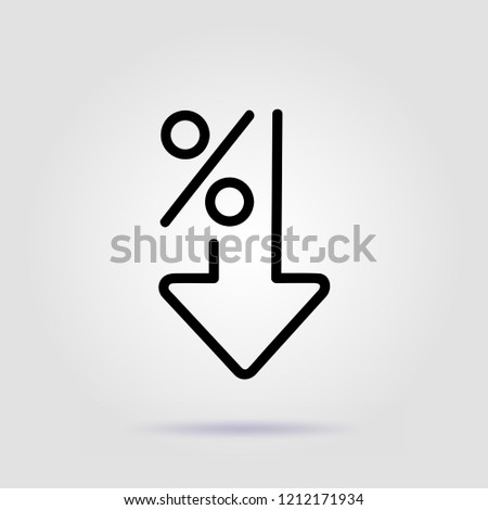 Percent down line icon. Percentage, arrow, reduction on gray background with soft shadow