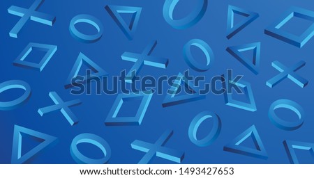 Game background. Circle, triangle, square, cross icon. Blue game wallpaper. Vector design illustration.