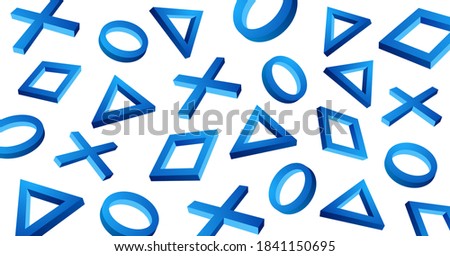 Game background. Circle, triangle, square, cross icon. Blue game wallpaper. Vector design illustration.