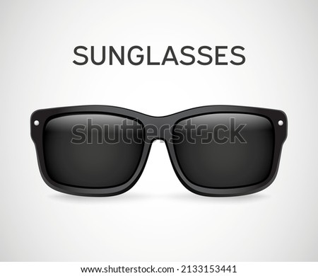 Realistic vector sunglasses on a white background. Summer banner. 3d sunglasses icon or silhouette. Vector design illustration.