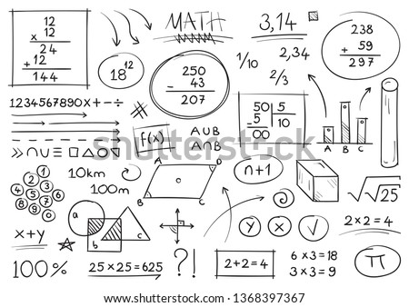 hand drawing mathematical expressions. mathematical symbols. the world of mathematics