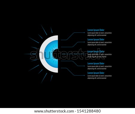 five steps blue eye infographic template. eye health information template. business infographic template on black background