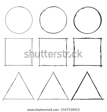 Hand drawn circle, square and triangles. thin and thick circle, square and triangle symbols