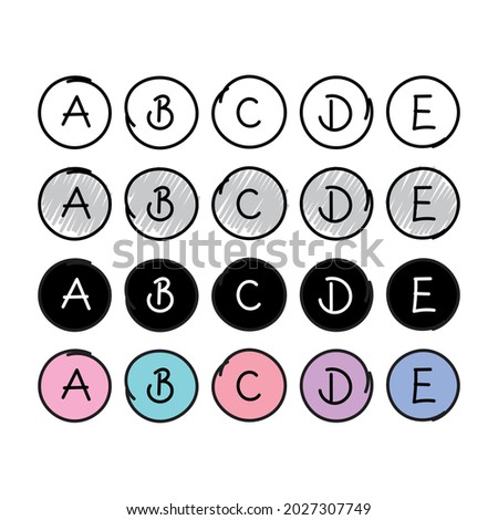 a, b, c, d, e letters in a circle. question options