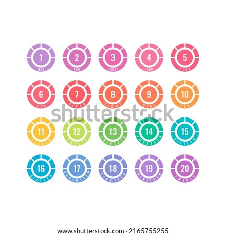 1-20 numbers in colored circles. 1-20 numbers and number names. numbers for education and business