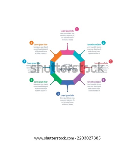 magazine, business, web, internet, annual report infographic template. colorful octagon informational template. eight steps infographic template