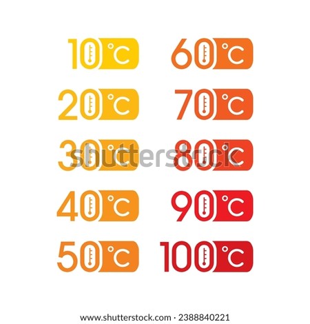 10, 20, 30, 40, 50, 60, 70, 80, 90, 100 degrees Celsius. ten steps celsius degree concept