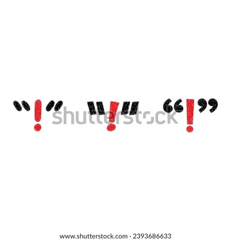 hand drawn quotation mark and exclamation point set. three-step double quotes and exclamation marks. scribble quotes and exclamation marks