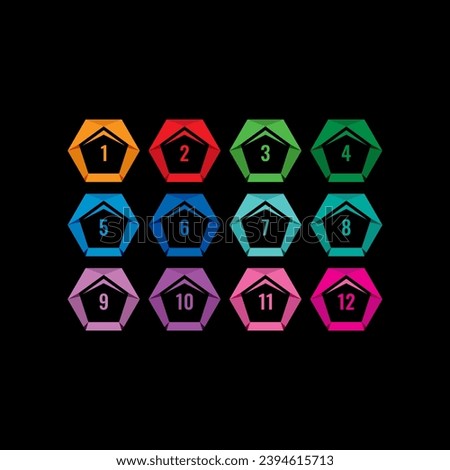 hexagons and numbers 1-12 on black background. numbers 1-12 in hexagons. numbers 1-12 for education, business