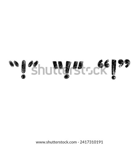 scribble quotes and exclamation marks. hand drawn quotation mark and exclamation point set. three-step double quotes and exclamation marks