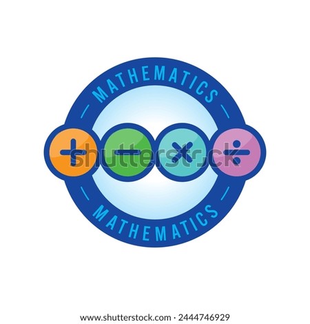 addition, subtraction, multiplication, division symbols. math word around circle, four operation symbols