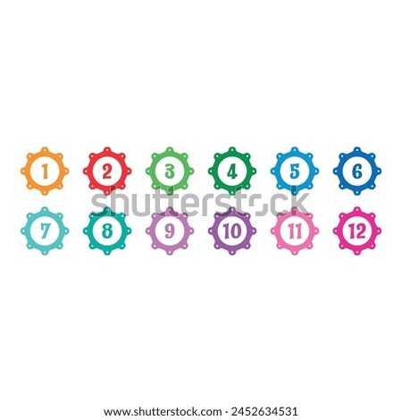 concept of numbers 1-12 in colorful spinners. 1-12 step numbers for the world of math, business, education
