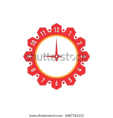 Red, angular, simple wall clock. analog clock concept on white background