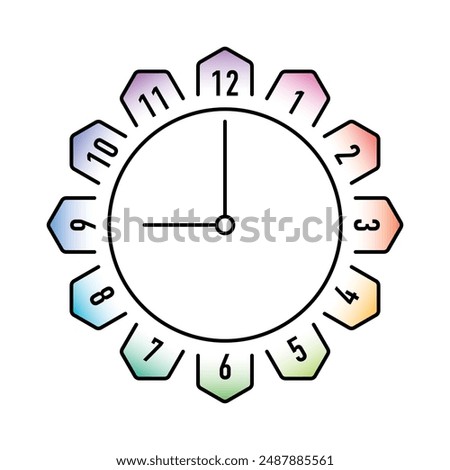 Colorful, angular, simple wall clock. analog clock concept on white background