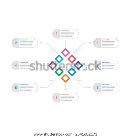 infographic template for annual report, magazine. infographic template for business, education, industry, science world. eight steps information template. colorful squares infographic template