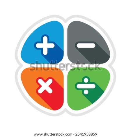 symbols for addition, subtraction, multiplication and division. math four operation symbols. math symbols for education and business