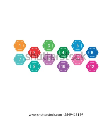 1-12 numbers concept in hexagon for education, business. 1-12 numbers group