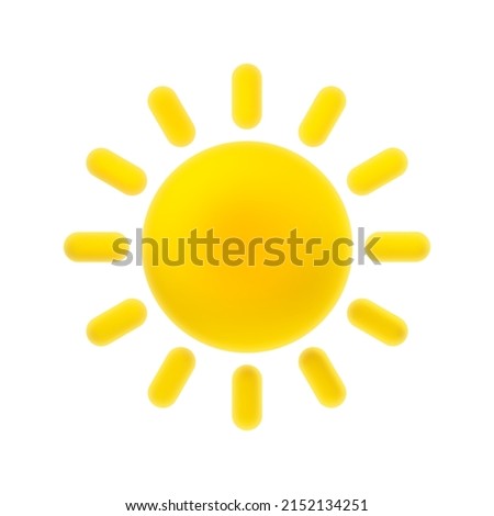 3d Cartoon Weather Icon - Sunny. Yellow Sun with Rays Isolated on White Background. Vector Illustration of 3d Render.