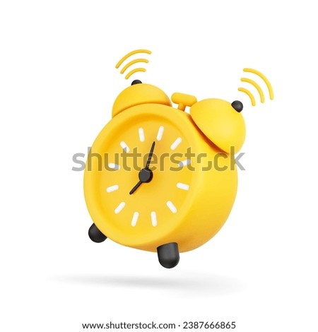 3D Cartoon Ringing Alarm Clock in Yellow Color Isolated on White Background. Concept for Last Sale or Deadline for Marketing Campaign. Time is Up Icon for app. Vector Illustration of 3D Render.