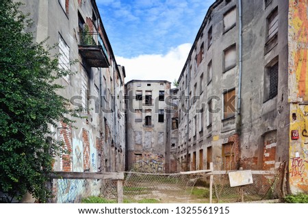 Old ruined and abandoned  building in the street Zachodnia in Lodz. Poland. Zdjęcia stock © 