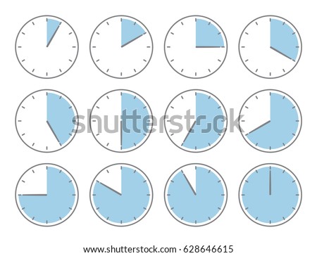 Blue clock, sixty minutes or twenty hours time increments illustration