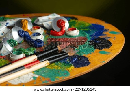 Image, Stock Photo Artist studio / paint pot and squeegee