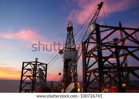Oil Rig (Jack Up Drilling Rig) at Twilight Time
