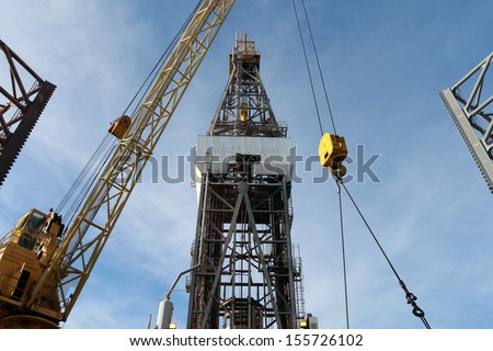 Offshore Drill Rig and Rig Crane with Blue Sky