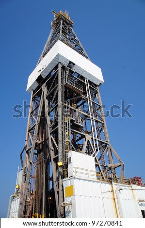 Offshore Jack Up Drilling Rig Looking at Side View - Petroleum Industry