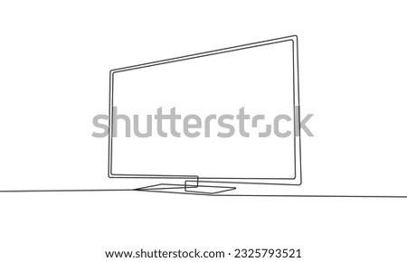 TV Line Art Drawing. Home Cinema Black Sketch Isolated on White Background. TV or Monitor Logo One Line Minimal Illustration Simple Minimalist Vector Drawing. 