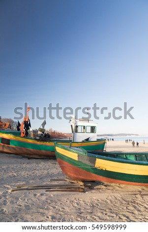 Fisher boats on the beach of Sopot, Poland Zdjęcia stock © 