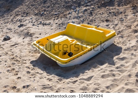 Similar – Image, Stock Photo colourful pedal boats lying on the beach of Mallorca