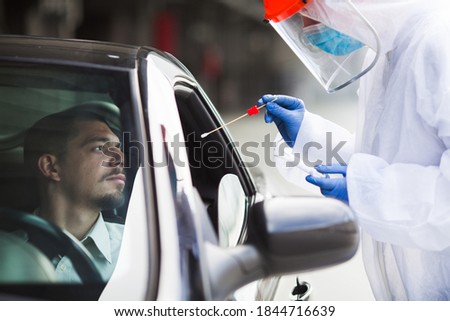 Similar – Image, Stock Photo Coronavirus drive-thru PCR test