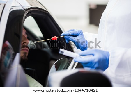 Similar – Image, Stock Photo Coronavirus drive-thru PCR test