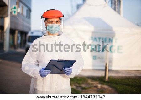 Similar – Image, Stock Photo Coronavirus drive-thru PCR test