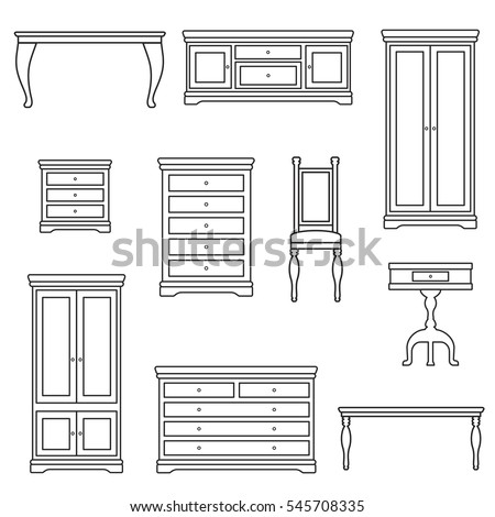 An outline vector illustration of classic furniture. Pieces of furniture. 