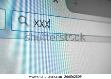 on screen word xxx in search engine box focus on wording