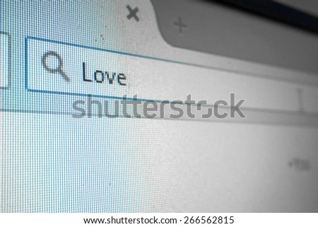 on screen word love in search engine box focus on wording