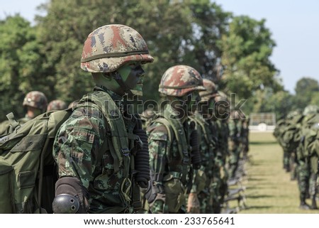 PRACHUAP KHIRI KHAN, THAILAND - NOV 24, 2014: Unidentified soldier standing in the line opening ceremony of maneuver in 