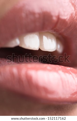 Female lips. Close-up of woman with open mouth