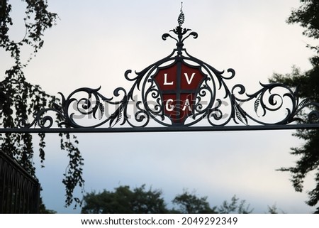 Lugano coat of arms, entry gate in Ciani Park, Lugano, Ticino, Switzerland Zdjęcia stock © 