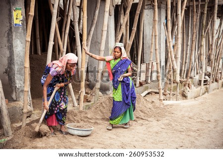 Dharamsala, India - 28 September, 2014: Indian women working at the construction site Dharamsala, India.