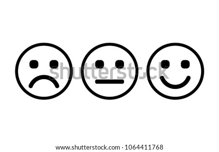 Smileys with rounded square eyes. Emoticons icon negative, neutral and positive, different mood. Vector illustration.