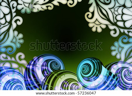 colorful sea shell illustration with soft illuminating floral border design.