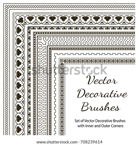 
Vector Decorative Brushes with Inner and Outer Corners. Seamless Borders for Patterned Frames