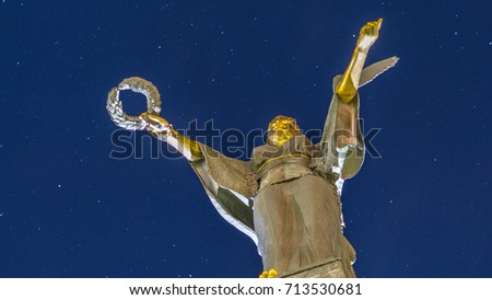 Sofia Bulgaria The statue of St. Sofia against the background of the night sky with stars. Sofia. Bulgaria Stock foto © 