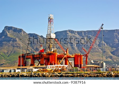 oil rig in the ocean bay of cape town, south africa