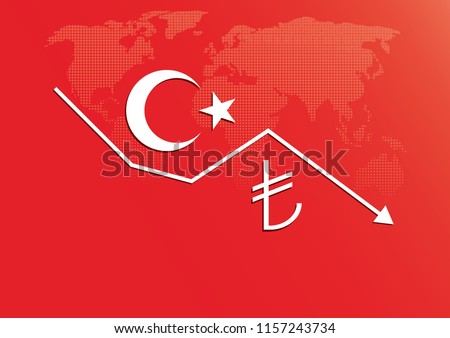 Illustration vector: Turkish Lira Exchange currency rate fall